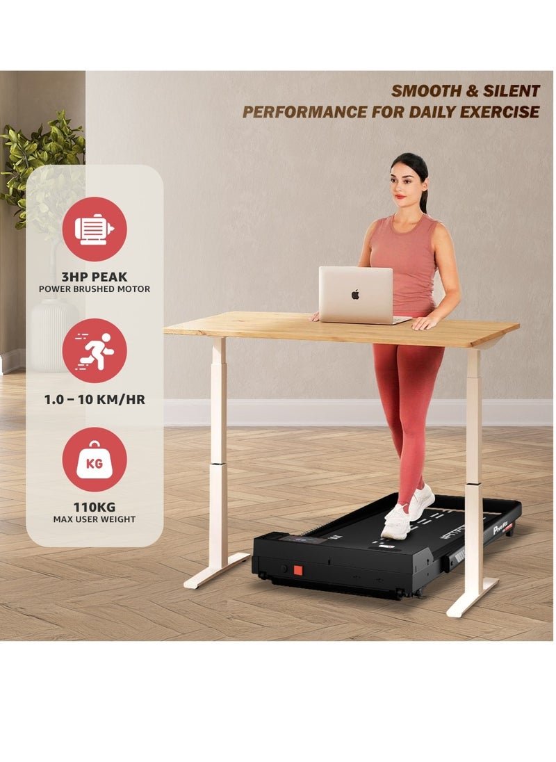 PowerMax Fitness PowerMax Fitness WALKPAD (3HP Peak) Compact Motorized Treadmill for Home-Office use with Remote Control, Max User 110kg, Top Speed 10km/h, 1000x400mm Running Deck, LED Display, iPad & Mobile Holder  - Image 3