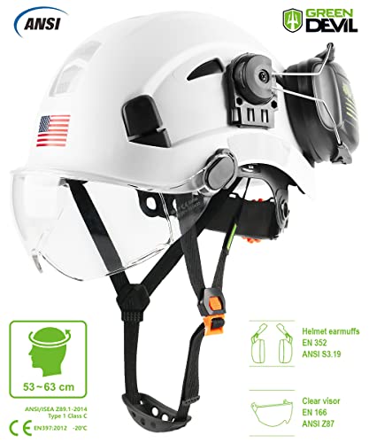 GREEN DEVIL Safety Helmet Hard Hat with Visor and Ear Protection Adjustable Lightweight Vented ABS Work Helmet for Men and Women 6-Point Suspension ANSI Z89.1 Approved Ideal for Industrial & Construction - Image 2