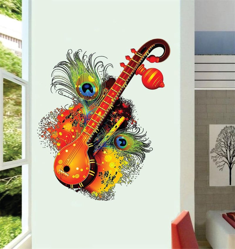 Akki Wold Sitaar Peacock Feather Wall Sticker for Kids Room, Living Room Office (Multicolor, Size -41Cm X 51Cm) - Image 1