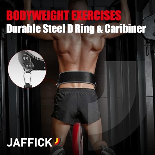 Jaffick Leather Weight lifting belt & 2-in-1 Dip Belt with Rope for Weightlifting Pull Up Gym Powerlifting Squat Bodybuilding Waist Support for Men Women - Image 5