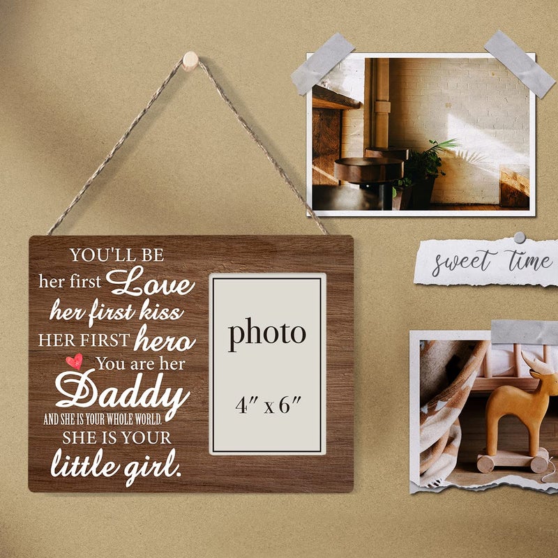 Zauly Daddy Gift for New Dad Daddy-to-be from Unborn Baby Girl Wooden Picture Frame, Daddy Little Girl Wood Photo Frame Gifts for First Father's Day Gender Reveal, Tabletop and Wall Mounting, 4x6 Inch Photo - Image 5