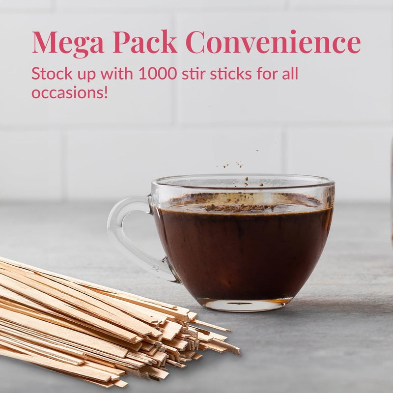 Prestee 1000 Wooden Coffee Stirrer by Prestee - Disposable 5.5 inches Long Wooden Stir Sticks for Coffee and Cocktails - Smooth, Splinter-Free Beverage Mixers - Ideal for Cafe, Bars and Drink Stations - Image 4