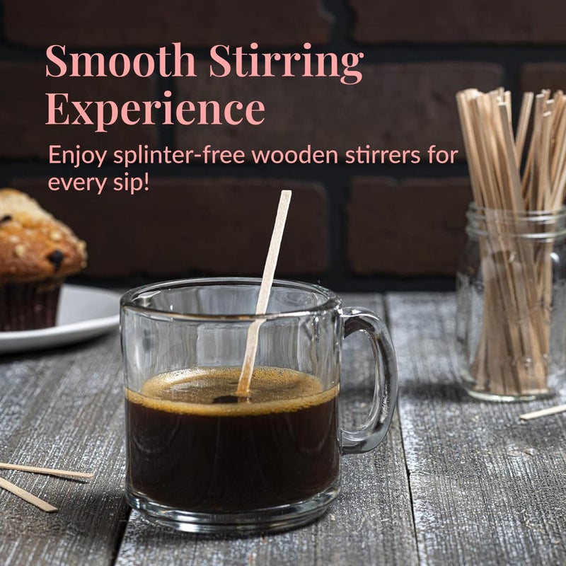 Prestee 1000 Wooden Coffee Stirrer by Prestee - Disposable 5.5 inches Long Wooden Stir Sticks for Coffee and Cocktails - Smooth, Splinter-Free Beverage Mixers - Ideal for Cafe, Bars and Drink Stations - Image 2