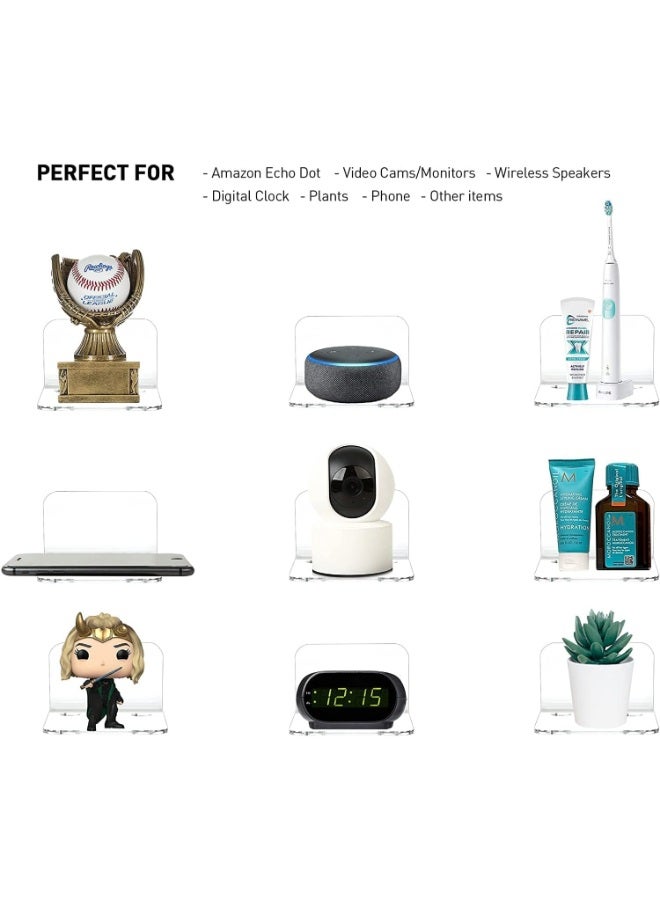 Acrylic Floating Shelves Pack of 3 Best for Security Cameras Baby Monitors Speakers No Drill Ultra Strong Adhesive Mounting Cable Organization Clips Included Ideal Viewing & Decor Clear - Image 3