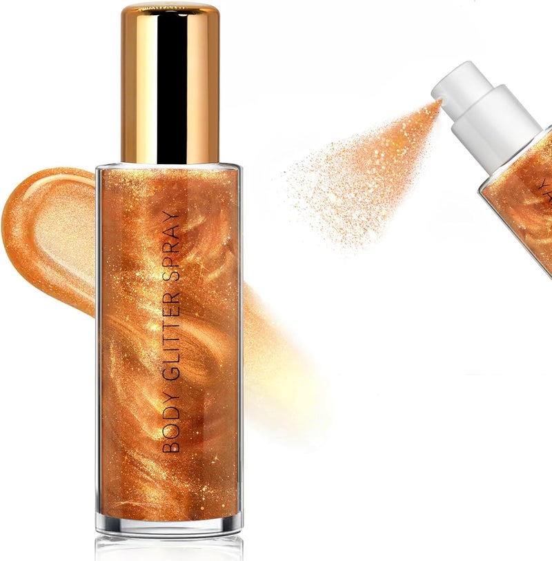 Noerrors Body Glitter Spray Bronze Gold Shimmery for Body Face Hair Body Shiny Luminizer Glow Illuminator Liquid Highlighter QuickDrying Lightweight NonSticky Spray Makeup for Women