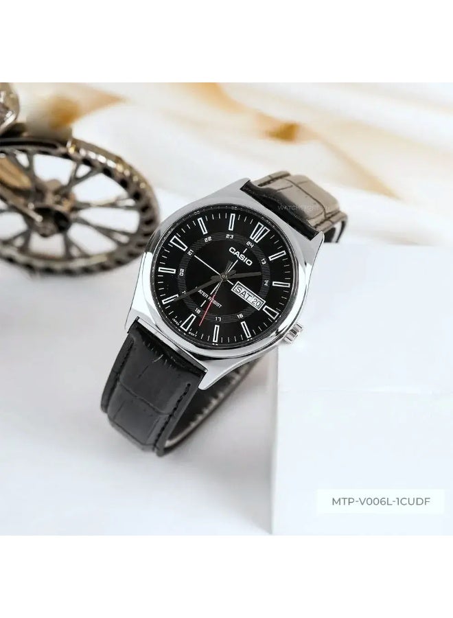 Casio MTP-V006L-1CUDF Men’s Analog Leather Strap Watch – Black Dial, Day-Date Display, Water Resistant - Image 2