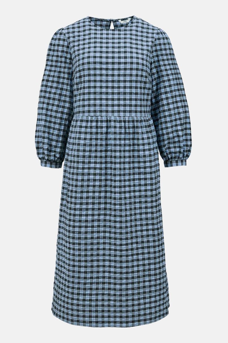 Tchibo فستان ميدي بكم 3/4 للنساء بتصميم قماش جينغham، أزرق - Image 2