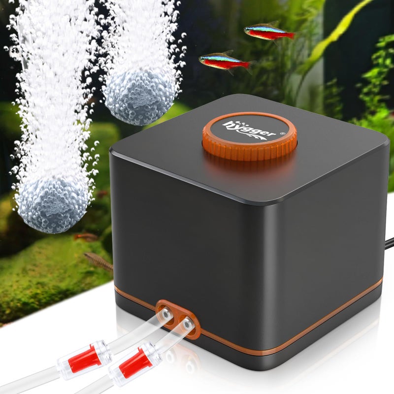 hygger Strong Aquarium Air Pump for Medium Large Fish Tank, Hydroponic Systerm, Household Commercial Use, 1 Outlet(OD-8mm), with Air Tubings, Multi-Head Control Valves - Image 1