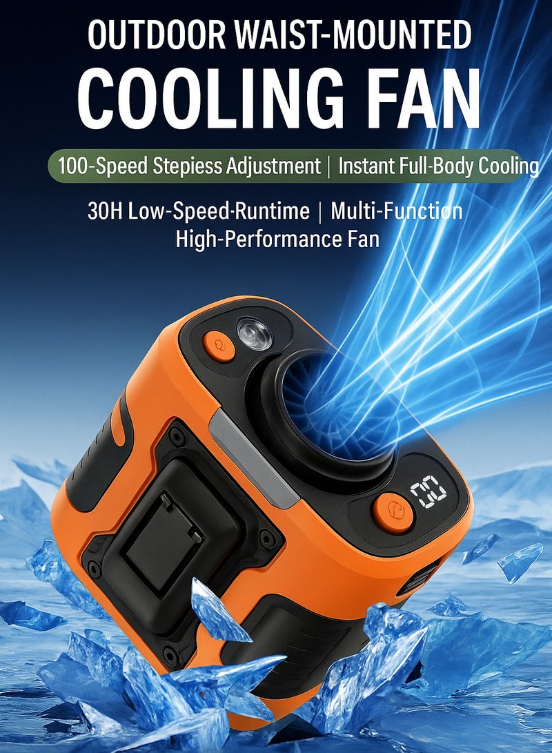مروحة صغيرة متعددة الاستخدامات ٣ في ١ | شاحن USB + بنك طاقة + إضاءة LED | تُعلق على الرقبة أو الخصر أو باليد للاستخدام في الهواء الطلق أو المنزل أو أي مكان (برتقالي) - Image 3
