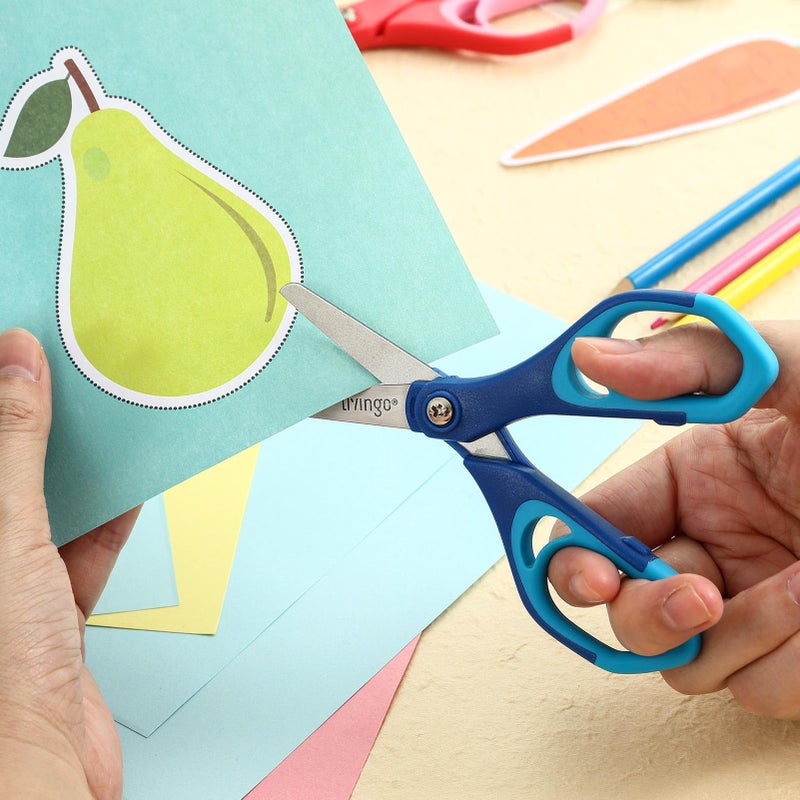 Livingo 5"" Blunt Kid Scissors: Left/Right Handed Stainless Safety Toddler Preschool Children Scissors  Small School Student Scissors With Cover For Classroom Craft Art  Assorted Color  3 Pack - Image 4