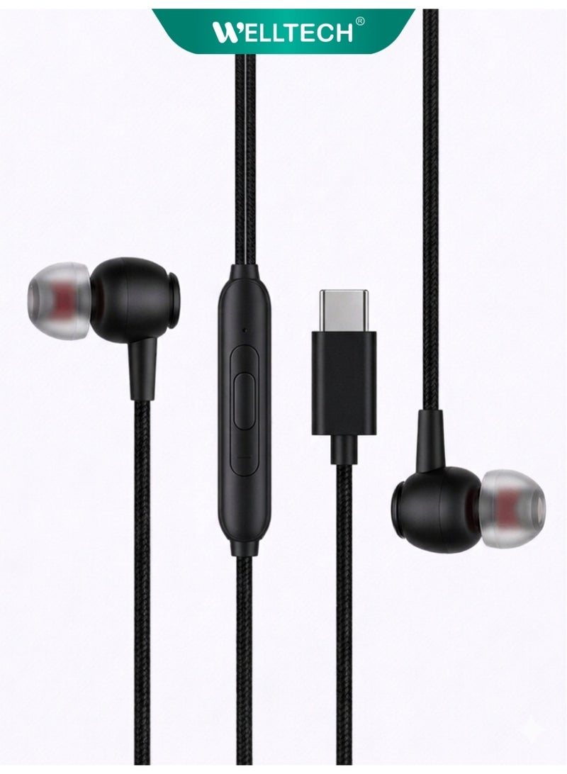 WELLTECH Type C Wired Earphones with Mic Pure Voice Clear Calling USB C Headphones Noise Isolation In Ear Headset for Android Samsung Gaming Meetings WELLTECH NIHA26 - Image 1