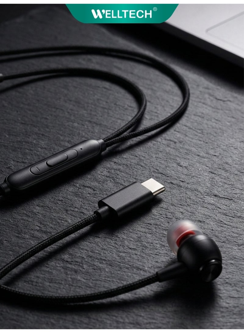 WELLTECH Type C Wired Earphones with Mic Pure Voice Clear Calling USB C Headphones Noise Isolation In Ear Headset for Android Samsung Gaming Meetings WELLTECH NIHA26 - Image 2