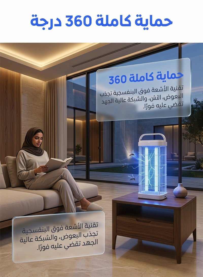 زيريفام جهاز «أوريجينال موسكيتو كيلر» (Original Mosquito Killer)، جهاز كهربائي لقتل الحشرات مزود بضوء الأشعة فوق البنفسجية، مصيدة فعالة داخلية للبعوض والبعوض الصغير وذباب الفاكهة، مثالي للمنازل والمطاعم والفنادق والمكاتب - Image 3