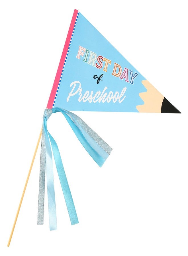 PEUTIER First Day of Preschool Flag, Pennant Banner Flags with Ribbons and Wood Stick Festive Party Pennants Cheerful Kindergarten Flag Decorative Preschool Banner for First Day of School Decorations - Image 1