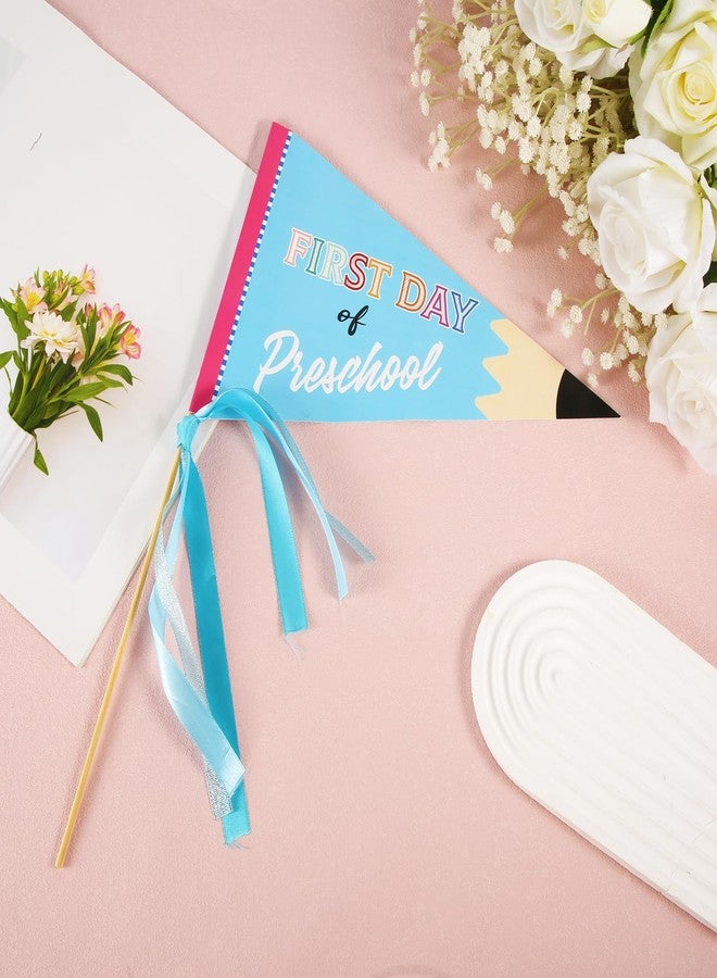 PEUTIER First Day of Preschool Flag, Pennant Banner Flags with Ribbons and Wood Stick Festive Party Pennants Cheerful Kindergarten Flag Decorative Preschool Banner for First Day of School Decorations - Image 4