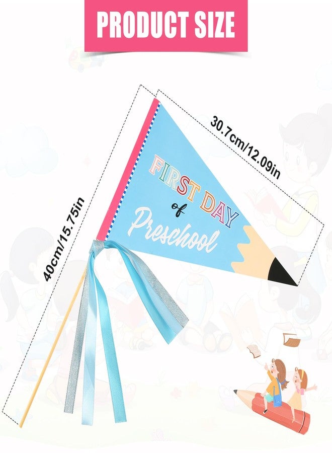 PEUTIER First Day of Preschool Flag, Pennant Banner Flags with Ribbons and Wood Stick Festive Party Pennants Cheerful Kindergarten Flag Decorative Preschool Banner for First Day of School Decorations - Image 2
