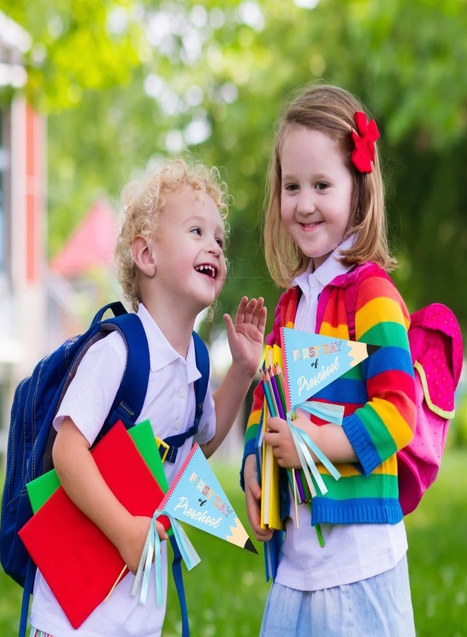 PEUTIER First Day of Preschool Flag, Pennant Banner Flags with Ribbons and Wood Stick Festive Party Pennants Cheerful Kindergarten Flag Decorative Preschool Banner for First Day of School Decorations - Image 5