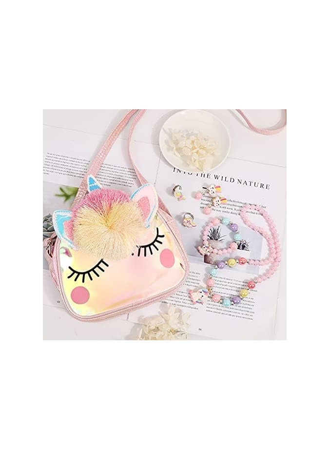 Unicorn Crossbody Bag, Purse with Jewelry Set Little Girls, Unicorn Princess Necklace Bracelet Rings Earrings Handbag Accessories, Jewelry Party Favors Gift Dress Up - Image 2