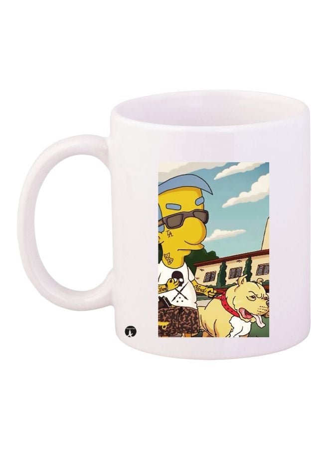RYN Cartoon Printed Coffee Mug White/Yellow/Beige 11ounce