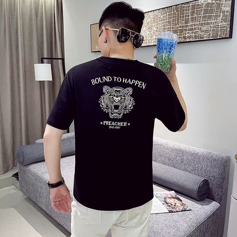 Summer New Trendy Brand Short-Sleeve T-Shirt for Men with Tiger Head Design, Slim Fit Clothing, Internet Celebrity Style Half-Sleeve Unique Top - Image 2