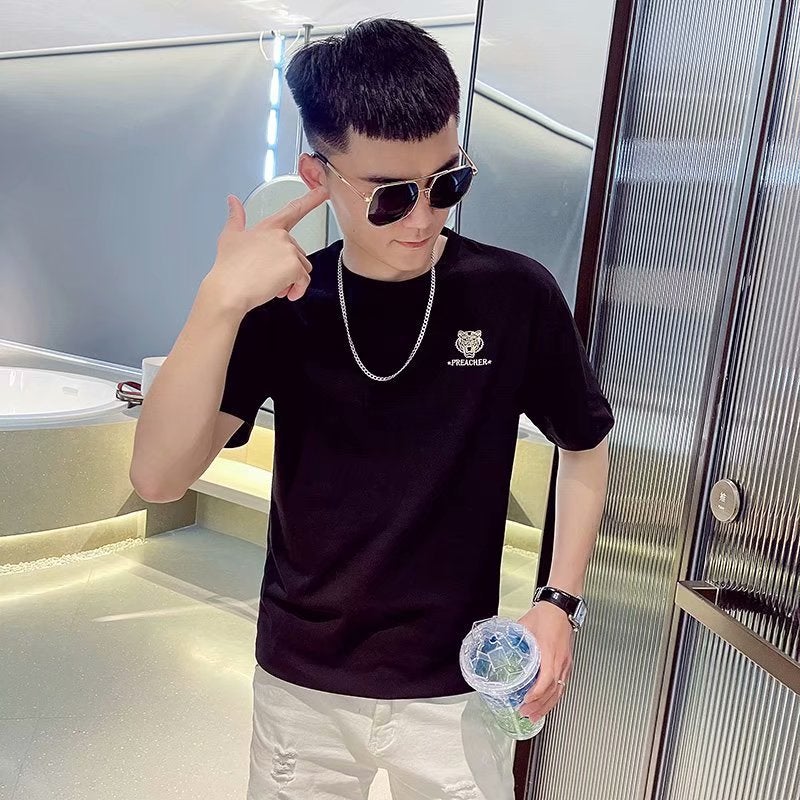 Summer New Trendy Brand Short-Sleeve T-Shirt for Men with Tiger Head Design, Slim Fit Clothing, Internet Celebrity Style Half-Sleeve Unique Top - Image 4