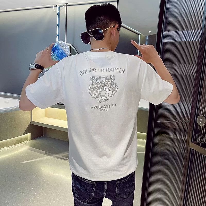 Summer New Trendy Brand Short-Sleeve T-Shirt for Men with Tiger Head Design, Slim Fit Clothing, Internet Celebrity Style Half-Sleeve Unique Top - Image 1