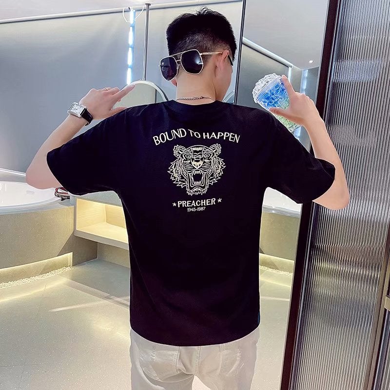 Summer New Trendy Brand Short-Sleeve T-Shirt for Men with Tiger Head Design, Slim Fit Clothing, Internet Celebrity Style Half-Sleeve Unique Top - Image 3