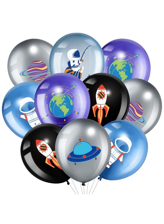 Threan 48 Pieces Outer Space Ufo Party Balloons, 12 Inch Latex Galaxy Space Theme Party Balloon Metallic Rocket Astronaut Planet Balloon for Girl Boy Kid Birthday Baby Shower Decoration Supply - Image 1