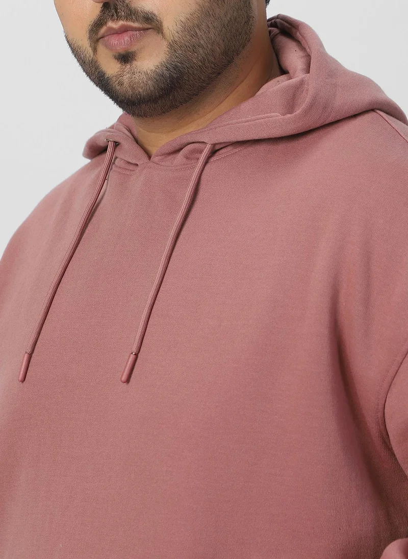 Urbano Fashion  Urbano Plus Men's Old Rose Cotton Solid Oversized Hooded Neck Sweatshirt for Men | Best Price UAE