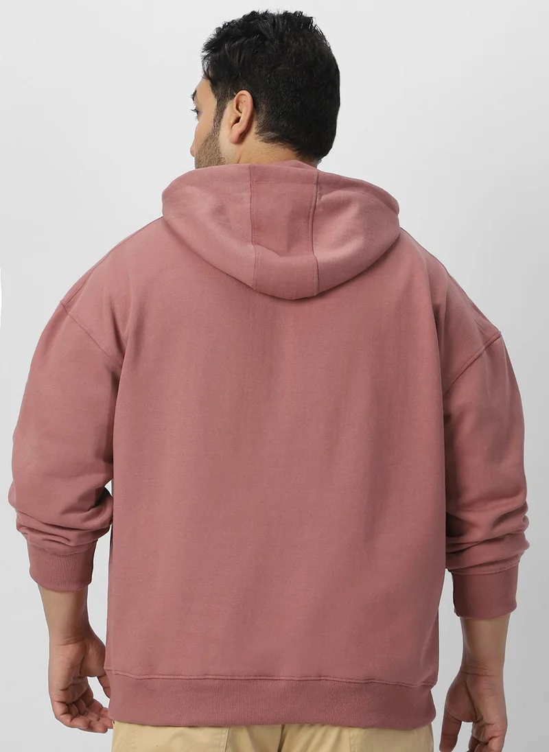 Urbano Fashion  Urbano Plus Men's Old Rose Cotton Solid Oversized Hooded Neck Sweatshirt for Men | Best Price UAE