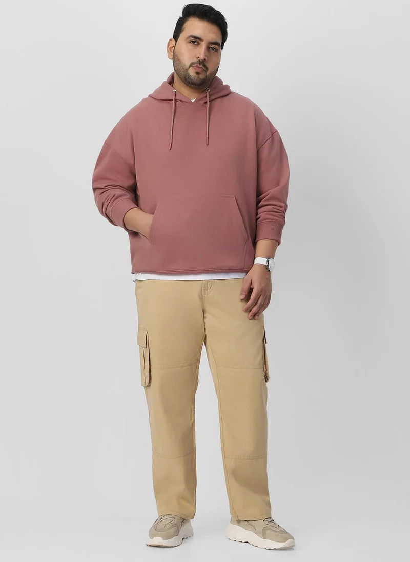 Urbano Fashion  Urbano Plus Men's Old Rose Cotton Solid Oversized Hooded Neck Sweatshirt for Men | Best Price UAE