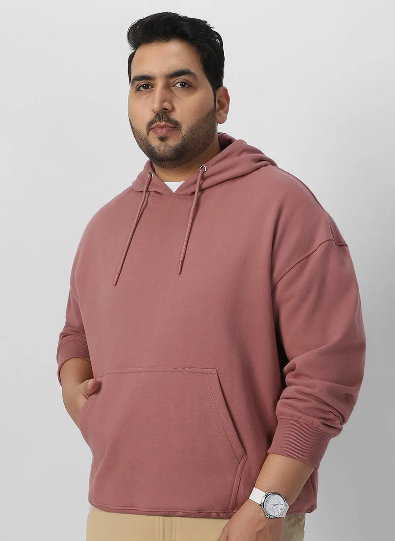 Urbano Fashion  Urbano Plus Men's Old Rose Cotton Solid Oversized Hooded Neck Sweatshirt for Men | Best Price UAE