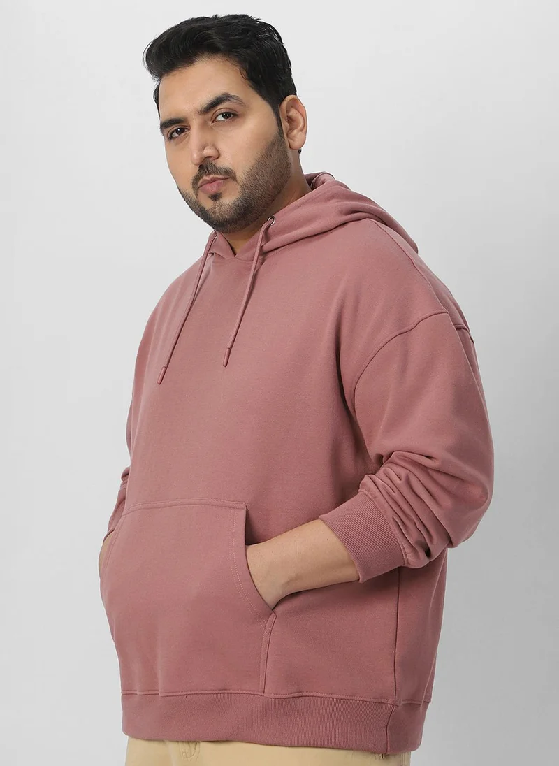 Urbano Plus Men's Old Rose Cotton Solid Oversized Hooded Neck Sweatshirt