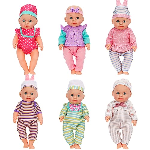 deAO 6 Sets Baby Doll Clothes Accessories for 12 13 14 Inch DollsVariety Pack Outfits with Dress PjmsHats and HeadbandsGift for Toddlers 3 - Image 1