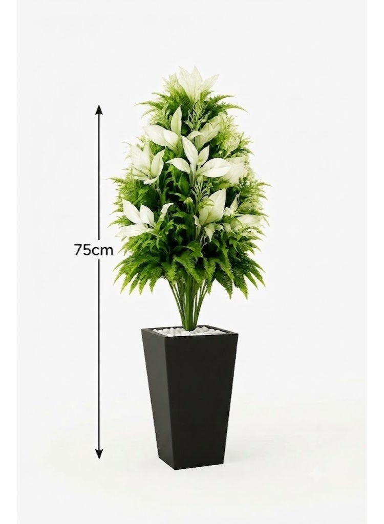 Artificial White Lily Flower Plant with Black Square Pot – 65cm Decorative Faux Indoor Plant, Premium Realistic Green Leaves, Elegant Home & Office Decoration, Modern Decorative Floor Plant with White Pebbles, Maintenance-Free Artificial Plant for Living Room, Bedroom, Office, Hotel, Restaurant, Reception, Balcony, Hallway, Wedding Decoration, Luxury Home Décor Accent, UV Resistant Faux Greenery, High-Quality Plastic Leaves, Durable Square Flower Pot, Stylish Indoor Decorative Plant, Premium Artificial Floral Arrangement for Home, Apartment, Café, Villa, Workspace & Commercial Interior Decoration - Image 4