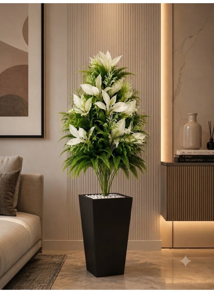 Artificial White Lily Flower Plant with Black Square Pot – 65cm Decorative Faux Indoor Plant, Premium Realistic Green Leaves, Elegant Home & Office Decoration, Modern Decorative Floor Plant with White Pebbles, Maintenance-Free Artificial Plant for Living Room, Bedroom, Office, Hotel, Restaurant, Reception, Balcony, Hallway, Wedding Decoration, Luxury Home Décor Accent, UV Resistant Faux Greenery, High-Quality Plastic Leaves, Durable Square Flower Pot, Stylish Indoor Decorative Plant, Premium Artificial Floral Arrangement for Home, Apartment, Café, Villa, Workspace & Commercial Interior Decoration - Image 1