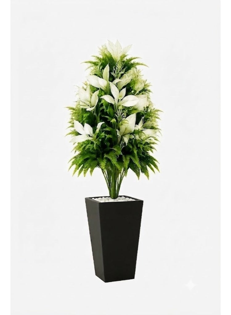 Artificial White Lily Flower Plant with Black Square Pot – 65cm Decorative Faux Indoor Plant, Premium Realistic Green Leaves, Elegant Home & Office Decoration, Modern Decorative Floor Plant with White Pebbles, Maintenance-Free Artificial Plant for Living Room, Bedroom, Office, Hotel, Restaurant, Reception, Balcony, Hallway, Wedding Decoration, Luxury Home Décor Accent, UV Resistant Faux Greenery, High-Quality Plastic Leaves, Durable Square Flower Pot, Stylish Indoor Decorative Plant, Premium Artificial Floral Arrangement for Home, Apartment, Café, Villa, Workspace & Commercial Interior Decoration - Image 2