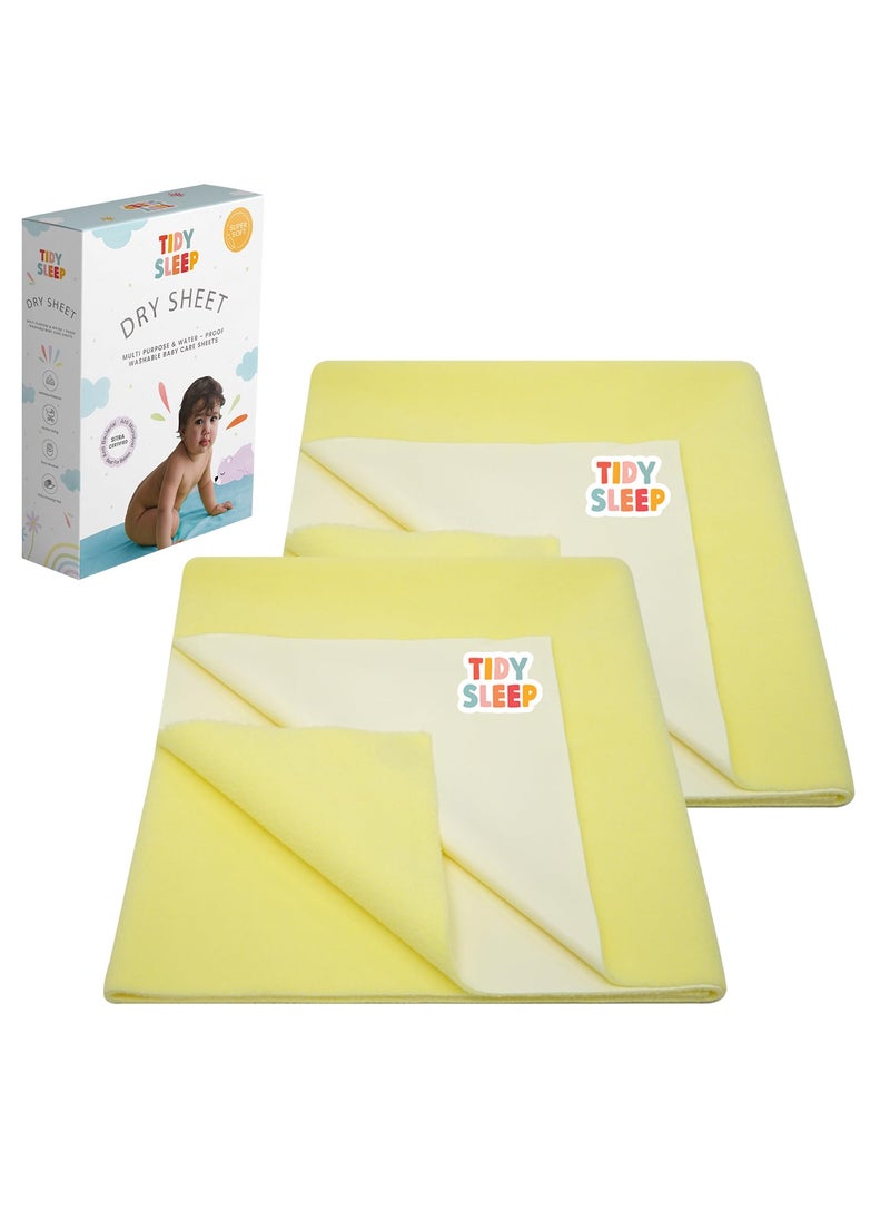 TIDY SLEEP Tidy Sleep Instadry AntiPiling Fleece Extra Absorbent Quick Dry Sheet for New Born Babies Cotton Bed Protector Mattress Pack of 2 Yellow Large 140x100 cm 