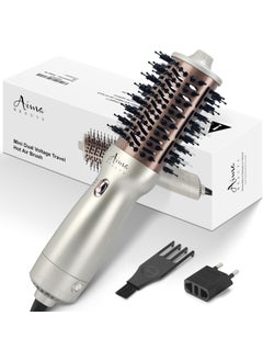 Aima Beauty Aima Beauty 4 in 1 Worldwide Travel Hot Air Brush Dual Voltage Blowout Brush Oval Shape One Step Volumizer Straightener Blow Dryer Brush Ionic Lock Moisture Gift 360° Swivel Cord Champagne Silver 
