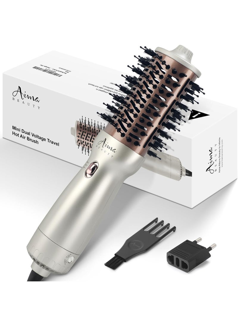 Aima Beauty Aima Beauty 4 in 1 Worldwide Travel Hot Air Brush Dual Voltage Blowout Brush Oval Shape One Step Volumizer Straightener Blow Dryer Brush Ionic Lock Moisture Gift 360° Swivel Cord Champagne Silver 