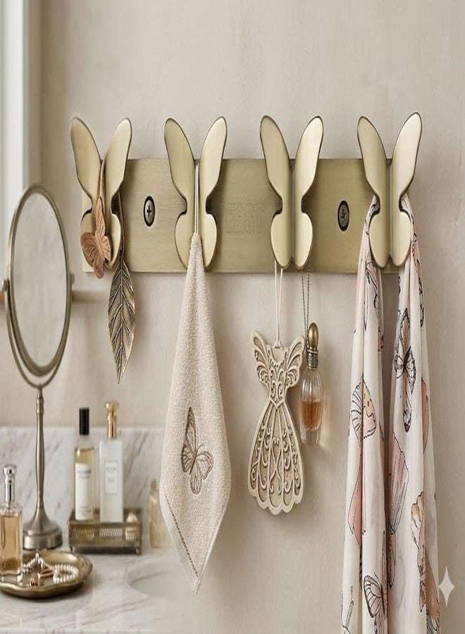 FAST Brass Antique Strong Butterfly Hooks for Bath Towel, Clothes Hanging Hanger Rail on Bathroom, Wardrobe, Bedroom Wall & Door (4 Hang Hook) - Image 3