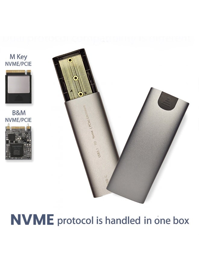 M.2 NVMe SSD Enclosure USB-C, Aluminum Alloy External Case, 10Gbps USB 3.2 Gen 2, Tool-Free Portable Adapter for M.2 NVMe SSD 2230/2242/2260/2280 – Compatible with Windows, Mac, Linux - Image 1