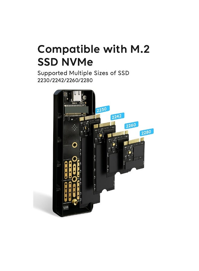 M.2 NVMe SSD Enclosure USB-C, Aluminum Alloy External Case, 10Gbps USB 3.2 Gen 2, Tool-Free Portable Adapter for M.2 NVMe SSD 2230/2242/2260/2280 – Compatible with Windows, Mac, Linux - Image 2