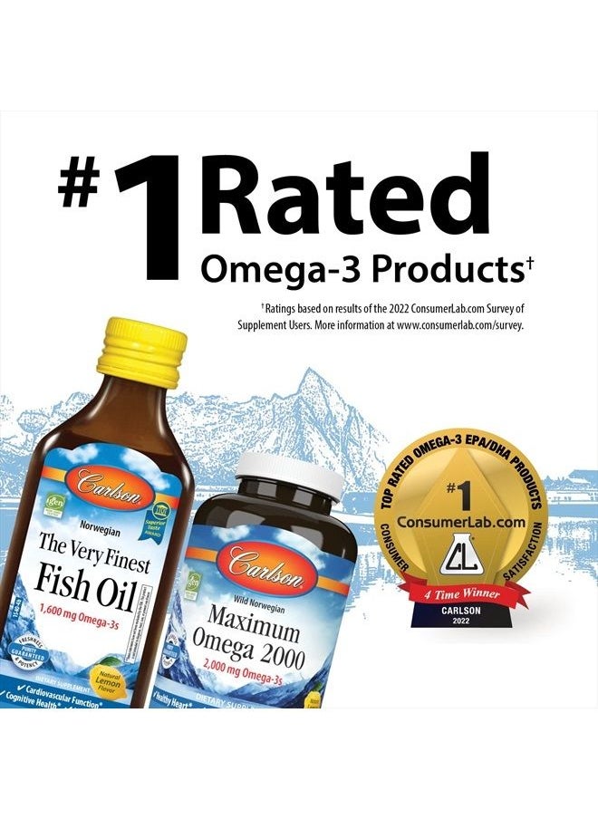 Carlson - Kid's Cod Liver Oil, 550 mg Omega-3s, Vitamins A & D3, Wild-Caught Norwegian Arctic Cod-Liver Oil, Sustainably Sourced Nordic Fish Oil, Green Apple, 250 mL (8.4 Fl Oz) - Image 1