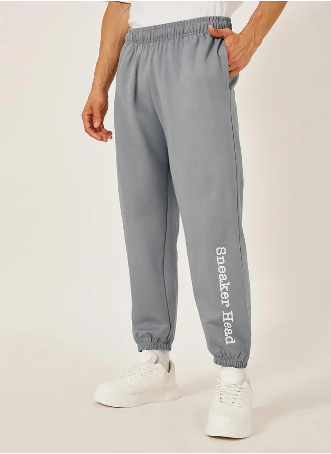 Styli Slogan Print Relaxed Fit Cotton Terry Joggers