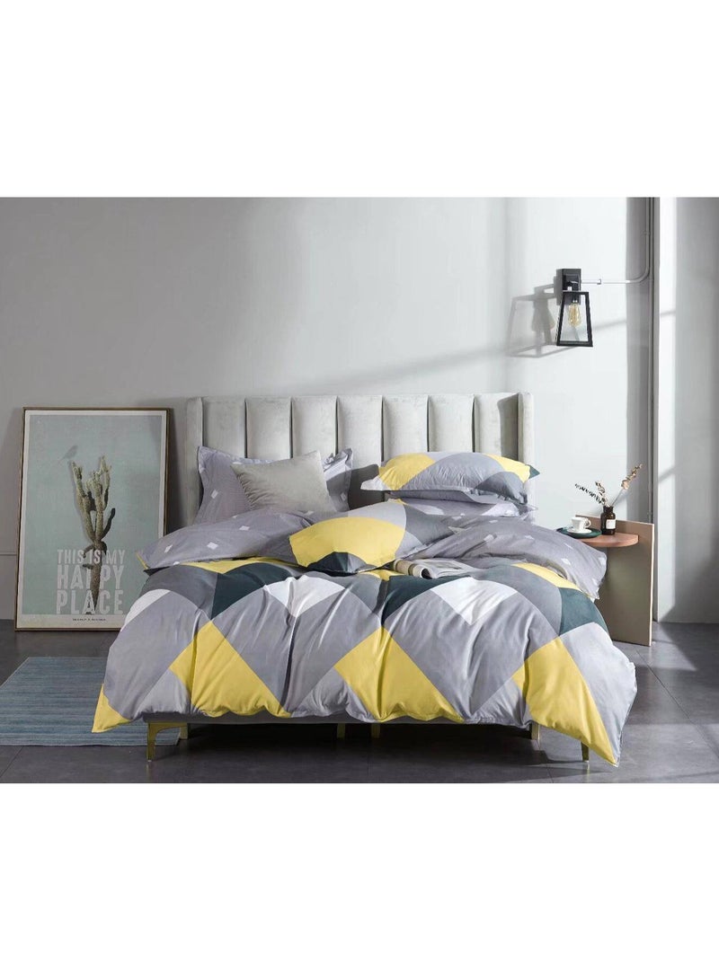 Single Size 4-Piece Cotton Bed Set – Duvet Cover 160x210 cm, Fitted Sheet 120x200+25 cm & 2 Pillow Covers – Soft Comfortable Bedding