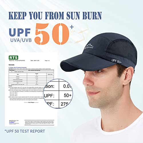 ELLEWIN Men's Baseball Cap UPF50 Hat W/Foldable Long Large Bill,One Size,D-Blue - Image 2