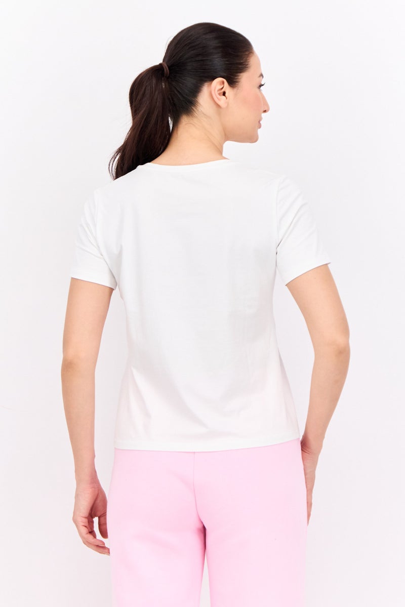 STEVE MADDEN Women Round Neck Short Sleeves Graphic Print Top, White - Image 2