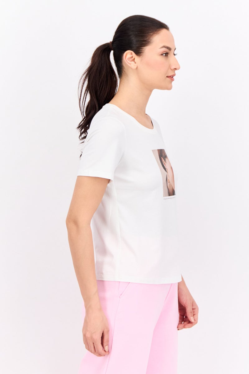 STEVE MADDEN Women Round Neck Short Sleeves Graphic Print Top, White - Image 3