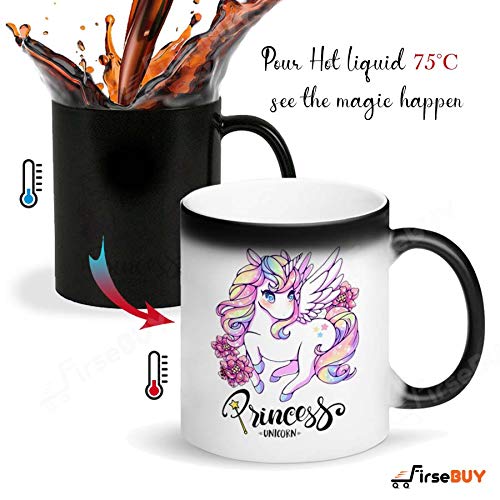 FirseBUY Ceramic Unicorn Princess Printed Coffee Mug for Girls Black 12 Ounces - Image 2